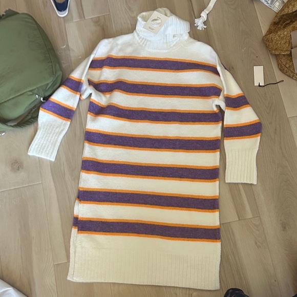 Striped Turtleneck Sweater Dress - Picture 1 of 3